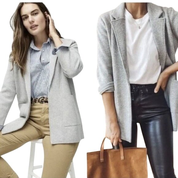 J.Crew Sophie Open Front Sweater Blazer Heather Gray Pockets Sustainable Size L - Picture 5 of 10